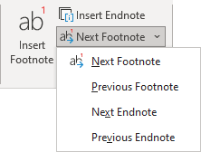 Next Footnote button in Word 365