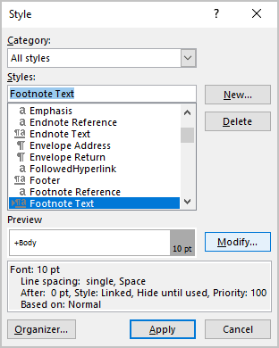 Style dialog box in Word for Microsoft 365 Style dialog box in Word 365