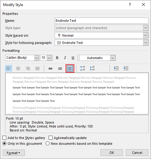 Example in Modify Style dialog box Word for Microsoft 365 Example in Modify Style dialog box Word 365