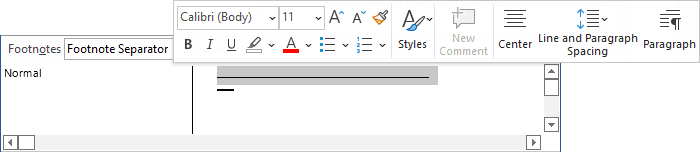 Popup for Footnote Separator in Word for Microsoft 365 Popup for Footnote Separator in Word 365