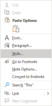 Style in popup menu Word for Microsoft 365 Style in popup menu Word 365