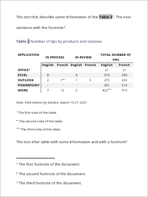 Example of table notes in Word 365