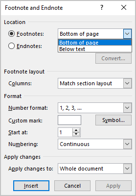 Location for Footnotes in Word for Microsoft 365 Location for Footnotes in Word 365