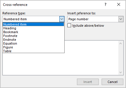 Numbered item in Cross-reference dialog box in Word 365