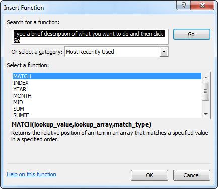 Insert Function in Excel 2010
