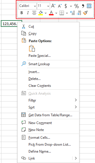 Mini toolbar in Excel for Microsoft 365 Mini toolbar in Excel 365