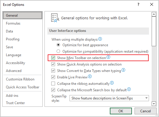 Show Mini Toolbar on selection in Excel for Microsoft 365 Show Mini Toolbar on selection in Excel 365