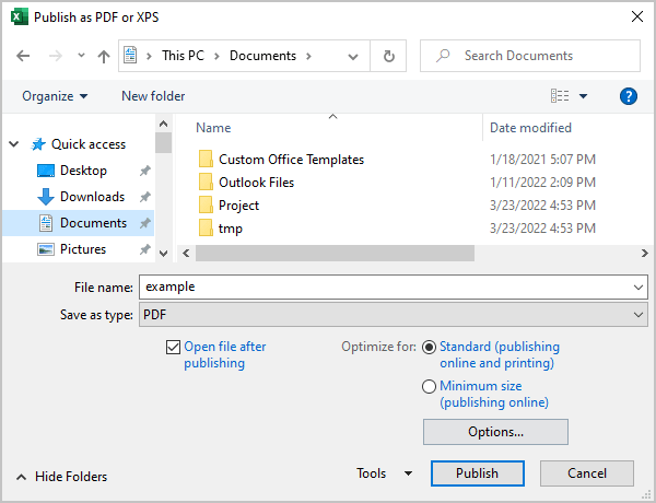 Publish as PDF or XPS in Excel for Microsoft 365 Publish as PDF or XPS in Excel 365