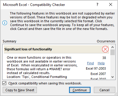 Check Compatibility in Excel 365