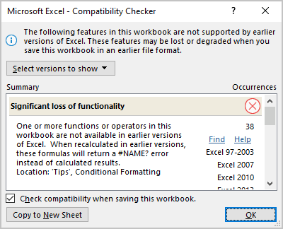 Compatibility Checker in Excel 365