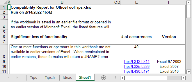 Compatibility Report in Excel 365