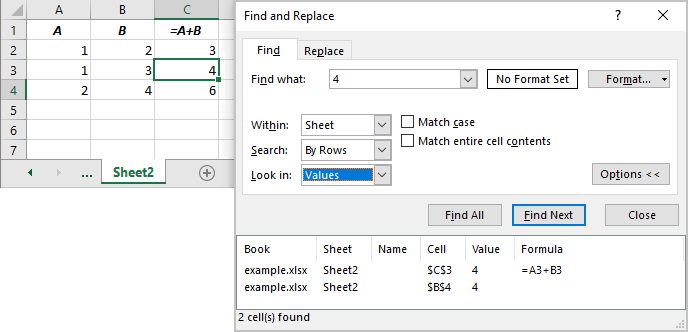 Find Values in Find and Replace Excel 365