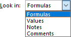 Look in dropdown list in Find and Replace Excel 365