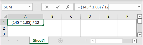 Formula in Formula bar Excel 365
