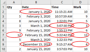 Example of Circles around the invalid entries in Excel 365