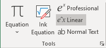 Linear button in Equation tab Excel 365