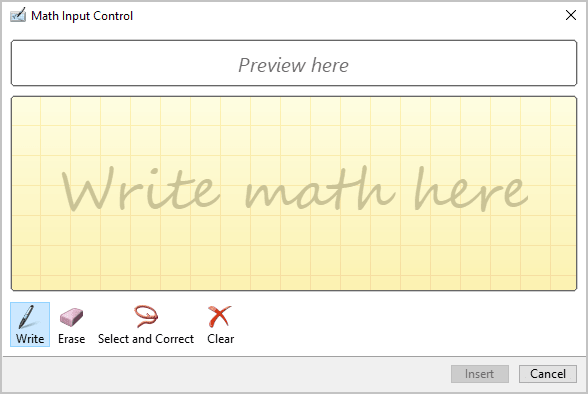 Math Input Control dialog box in Windows 10