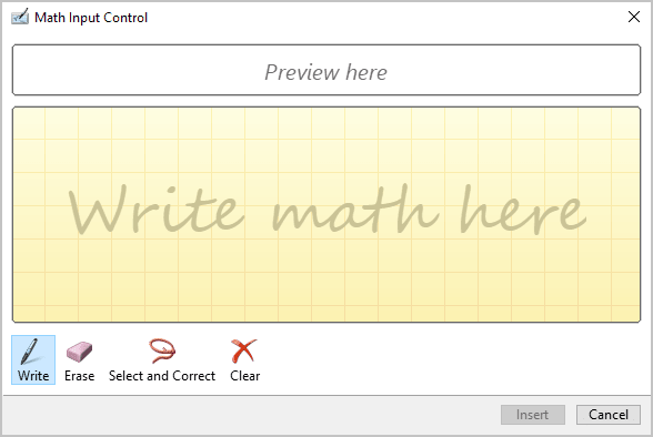 Math Input Control dialog box in Windows 10 Math Input Control dialog box in Windows 10