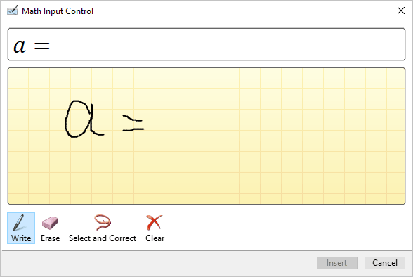 Equation example in Math Input Control in Windows 10