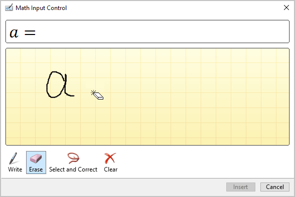 Erase button in Math Input Control Windows 10