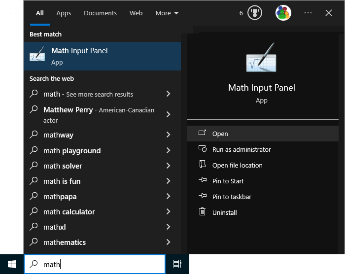 Math Input Panel in Windows 10