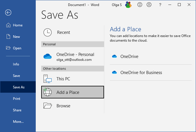 Add a Place in Word 365