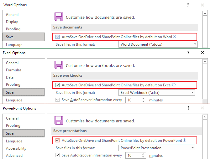 AutoSave OneDrive and SharePoint Online files by default on Word/Excel/PowerPoint 365