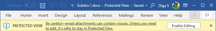 Protected View 2 in Word 365
