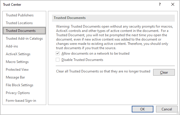Trusted Documents in Word for Microsoft 365 Trusted Documents in Word 365