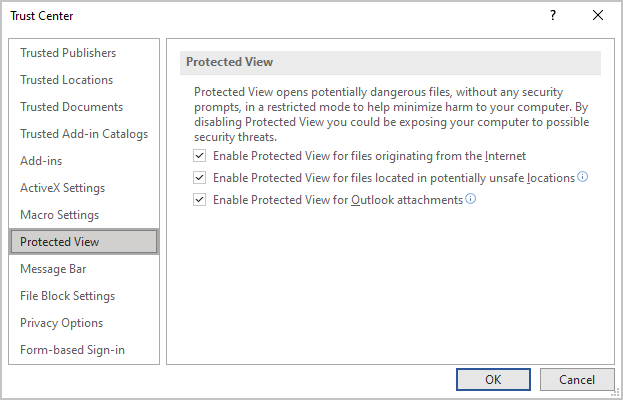 Protected View in Microsoft 365 Protected View in Office 365