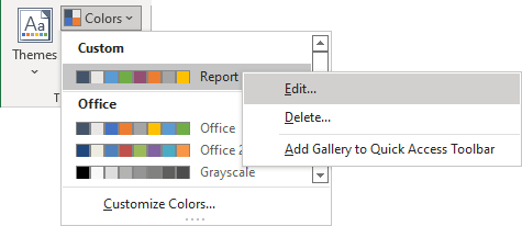 Theme Colors Edit in popup menu Excel 365