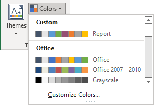 Colors gallery in Excel 365
