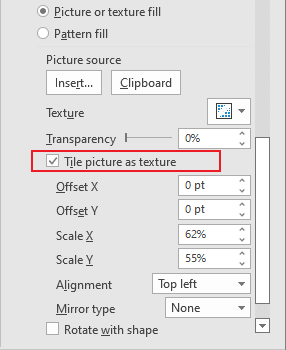 Tile picture as texture in the Format pane Office 365