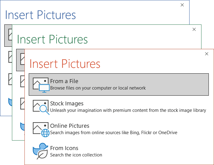 Insert Pictures dialog box in Office 365