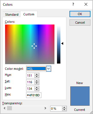 Custom HSL Color model in Office 365