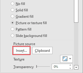 Insert Picture in the Format pane Office 365
