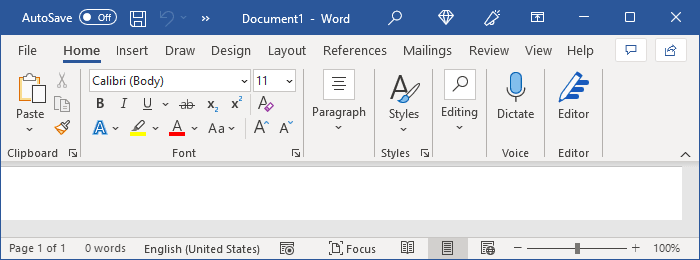 Microsoft Word 365 with the Colorful Office Theme