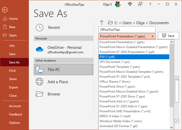 Save As PDF in PowerPoint for Microsoft 365 Save As PDF in PowerPoint 365