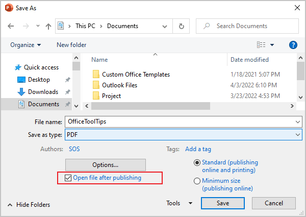 Open file after publishing in PowerPoint for Microsoft 365 Open file after publishing in PowerPoint 365