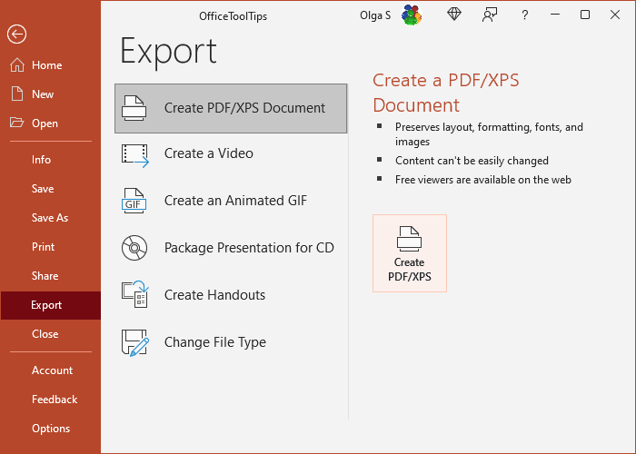 Export to PDF or XPS in PowerPoint for Microsoft 365 Export to PDF or XPS in PowerPoint 365