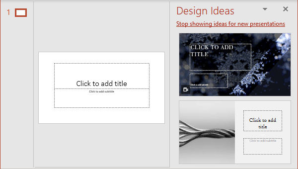 Design Ideas pane in PowerPoint for Microsoft 365 Design Ideas pane in PowerPoint 365
