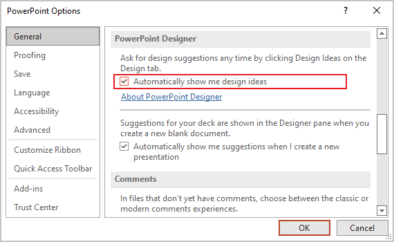 Automatically show me design ideas in PowerPoint for Microsoft 365 Automatically show me design ideas in PowerPoint 365