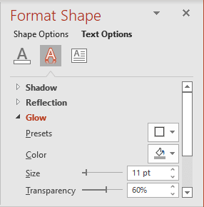 Glow in Format Shape pane PowerPoint 365