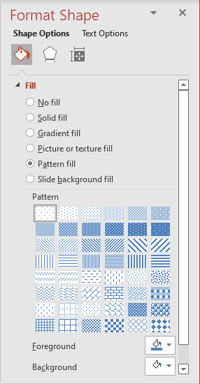 Pattern Fill in Format pane PowerPoint 365