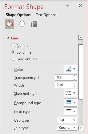 Solid line options in Format Shape pane PowerPoint 365