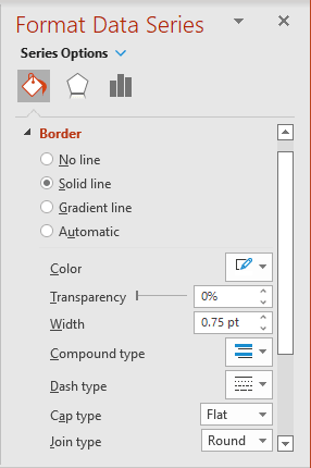 Solid border options in Format Data Series pane PowerPoint 365