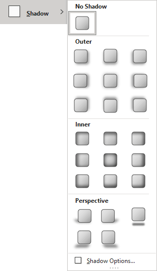 Shadow gallery in Shape Format tab PowerPoint for Microsoft 365 Shadow gallery in Shape Format tab PowerPoint 365