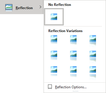 Reflection gallery in Picture Format tab PowerPoint 365