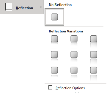Reflection gallery in Shape Format tab PowerPoint for Microsoft 365 Reflection gallery in Shape Format tab PowerPoint 365