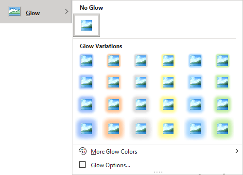 Glow gallery in Picture Format tab PowerPoint 365